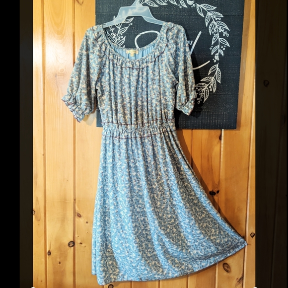 Mimi & Daphne Ditsy Floral Dress Boho dusty blue yellow Cottage Core Country Med - Picture 1 of 11